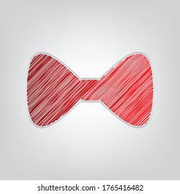 Bow Tie icon. Red gradient scribble Icon with artistic contour gray String on light gray Background. Illustration.