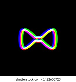 Bow Tie icon. Red, green and blue unfocused contour icon at black background. Illustration.