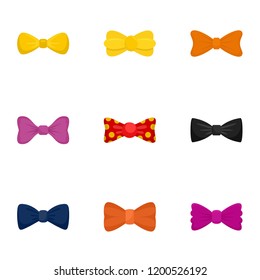 Bow tie icon set. Flat set of 9 bow tie vector icons for web design