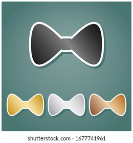 Bow Tie icon. Set of metallic Icons with gray, gold, silver and bronze gradient with white contour and shadow at viridan background. Illustration.