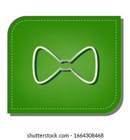 Bow Tie icon. Silver gradient line icon with dark green shadow at ecological patched green leaf. Illustration.