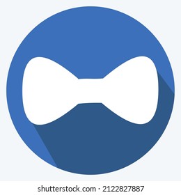 Bow Tie Icon in trendy long shadow style isolated on soft blue background