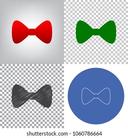 Bow Tie icon. Vector. 4 styles. Red gradient in radial lighted background, green flat and gray scribble icons on transparent and linear one in blue circle.