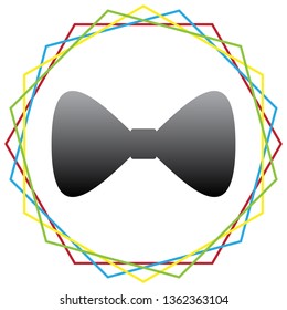 Bow Tie icon. Vector. Black icon with patch of light inside colorful hexagonal frames at white background.