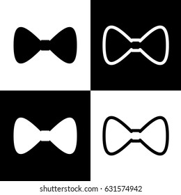 Bow Tie icon. Vector. Black and white icons and line icon on chess board.