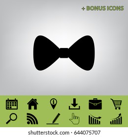 Bow Tie icon. Vector. Black icon at gray background with bonus icons at celery ones