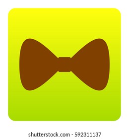 Bow Tie icon. Vector. Brown icon at green-yellow gradient square with rounded corners on white background. Isolated.