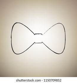 Bow Tie icon. Vector. Brush drawed black icon at light brown background.