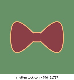 Bow Tie icon. Vector. Cordovan icon and mellow apricot halo with light khaki filled space at russian green background.