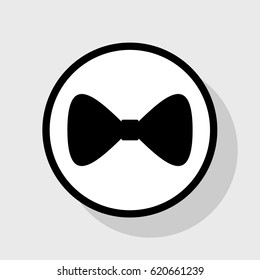 Bow Tie icon. Vector. Flat black icon in white circle with shadow at gray background.