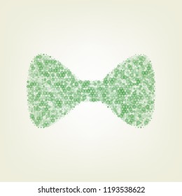 Bow Tie icon. Vector. Green hexagon rastered icon and noised opacity and size at light green background with central light.