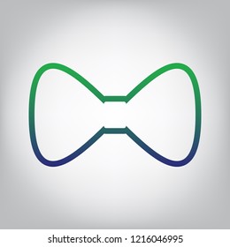 Bow Tie icon. Vector. Green to blue gradient contour icon at grayish background with light in center.