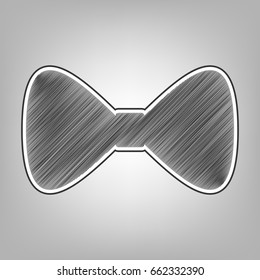 Bow Tie icon. Vector. Pencil sketch imitation. Dark gray scribble icon with dark gray outer contour at gray background.