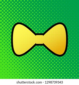 Bow Tie icon. Vector. Pop art orange to yellow dots-gradient icon with black contour at greenish background.