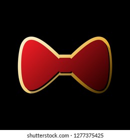 Bow Tie icon. Vector. Red icon with small black and limitless shadows at golden sticker on black background.