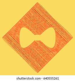 Bow Tie icon. Vector. Red scribble icon obtained as a result of subtraction rhomb and path. Royal yellow background.