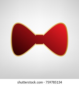 Bow Tie icon. Vector. Red icon on gold sticker at light gray background.