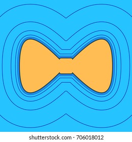 Bow Tie icon. Vector. Sand color icon with black contour and equidistant blue contours like field at sky blue background. Like waves on map - island in ocean or sea.