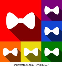 Bow Tie icon. Vector. Set of icons with flat shadows at red, orange, yellow, green, blue and violet background.