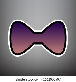 Bow Tie icon. Vector. Violet gradient icon with black and white linear edges at gray background.