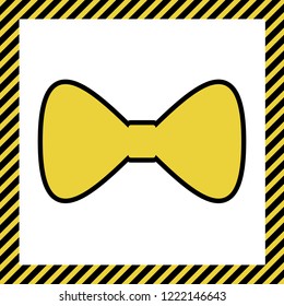 Bow Tie icon. Vector. Warm yellow icon with black contour in frame named as under construction at white background. Isolated.