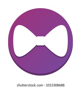 Bow Tie icon. Vector. White icon with flat shadow on purpureus circle at white background. Isolated.