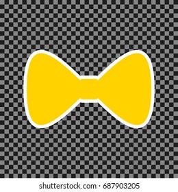 Bow Tie icon. Vector. Yellow icon with white contour on dark transparent background.