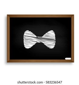 Bow Tie icon. White chalk icon on black school board with shadow