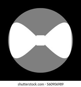 Bow Tie icon. White icon in gray circle at black background. Cir