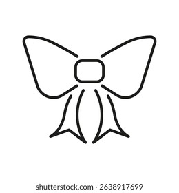 Bow Tie Line Icon. Fashion Accessory, Decoration, And Gift Wrapping Outline Symbol. Elegant Design Element For Celebrations And Events. Editable Stroke. Isolated Vector Illustration.
