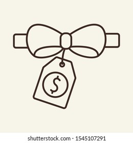 Bow tie line icon. Bow, tie, price label. Fashion industry concept. Vector illustration can be used for topics like business, fashion, marketing