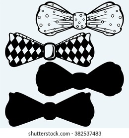 Bow tie men's clothing assortment. Isolated on blue background. Vector silhouettes
