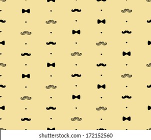 Bow Tie and Moustache Seamless Pattern