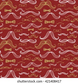 Bow Tie and Moustache Seamless Pattern. Vector illustration EPS10