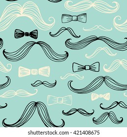 Bow Tie and Moustache Seamless Pattern. Vector illustration EPS10