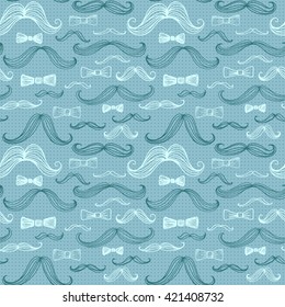 Bow Tie and Moustache Seamless Pattern. Vector illustration EPS10