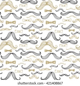 Bow Tie and Moustache Seamless Pattern. Vector illustration EPS10