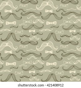 Bow Tie and Moustache Seamless Pattern. Vector illustration EPS10
