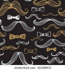 Bow Tie and Moustache Seamless Pattern. Vector illustration EPS10