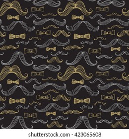 Bow Tie and Moustache Seamless Pattern. Vector illustration EPS10