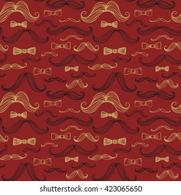 Bow Tie and Moustache Seamless Pattern. Vector illustration EPS10