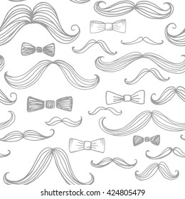 Bow Tie and Moustache Seamless Pattern. Vector illustration EPS10