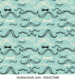 Bow Tie and Moustache Seamless Pattern. Vector illustration EPS10