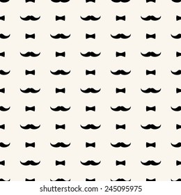 Bow Tie And Mustache Seamless Pattern. Cute Vector Background.