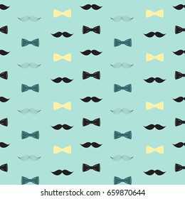 Bow Tie and Mustache Seamless Pattern, Father`s Day Background Vector Illustration EPS10