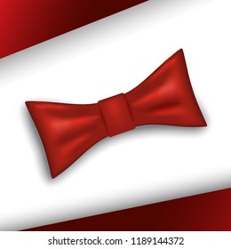 Bow tie or neck tie simple vector icon isolated on white background. Realistic 3d vector illustration of red silk or satin bowtie