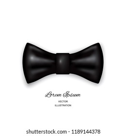 Bow tie or neck tie simple vector icon isolated on white background. Realistic 3d vector illustration of black silk or satin bowtie