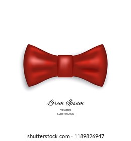 Bow tie or neck tie simple vector icon isolated on white background. Realistic 3d vector illustration of red silk or satin bowtie