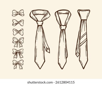 Bow tie and neck tie.hand drawn Vector illustration 
