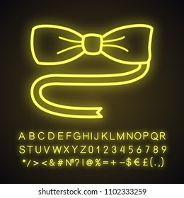 Bow tie neon light icon. Glowing sign with alphabet, numbers and symbols. Vector isolated illustration